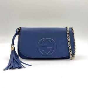 GUCCI Soho Chain Shoulder Bag Blue Leather